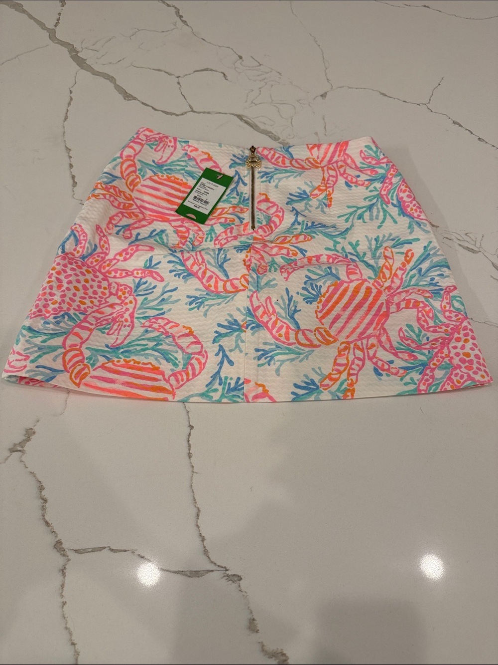 Lilly Pulitzer White Skirt with Pink, Coral & Turquoise Crab Print